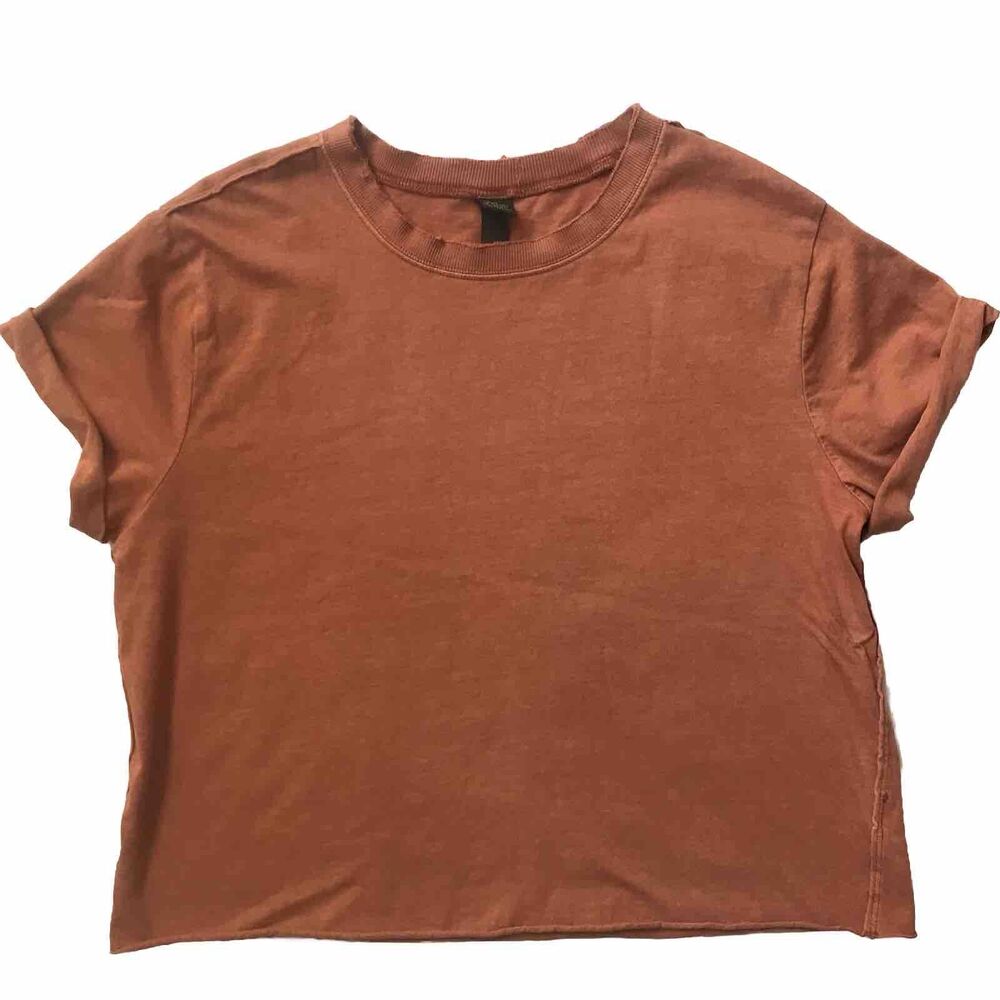 Wild Fable Women's Crop Top Tee Shirt 100% Cotton Cuff Sleeve Rust Sz M Minimal